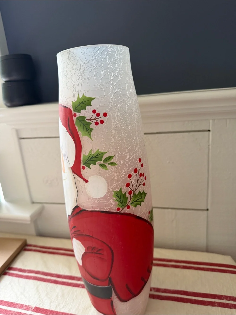 Holiday Santa Design Glass Vase w/ microlight. Brand new